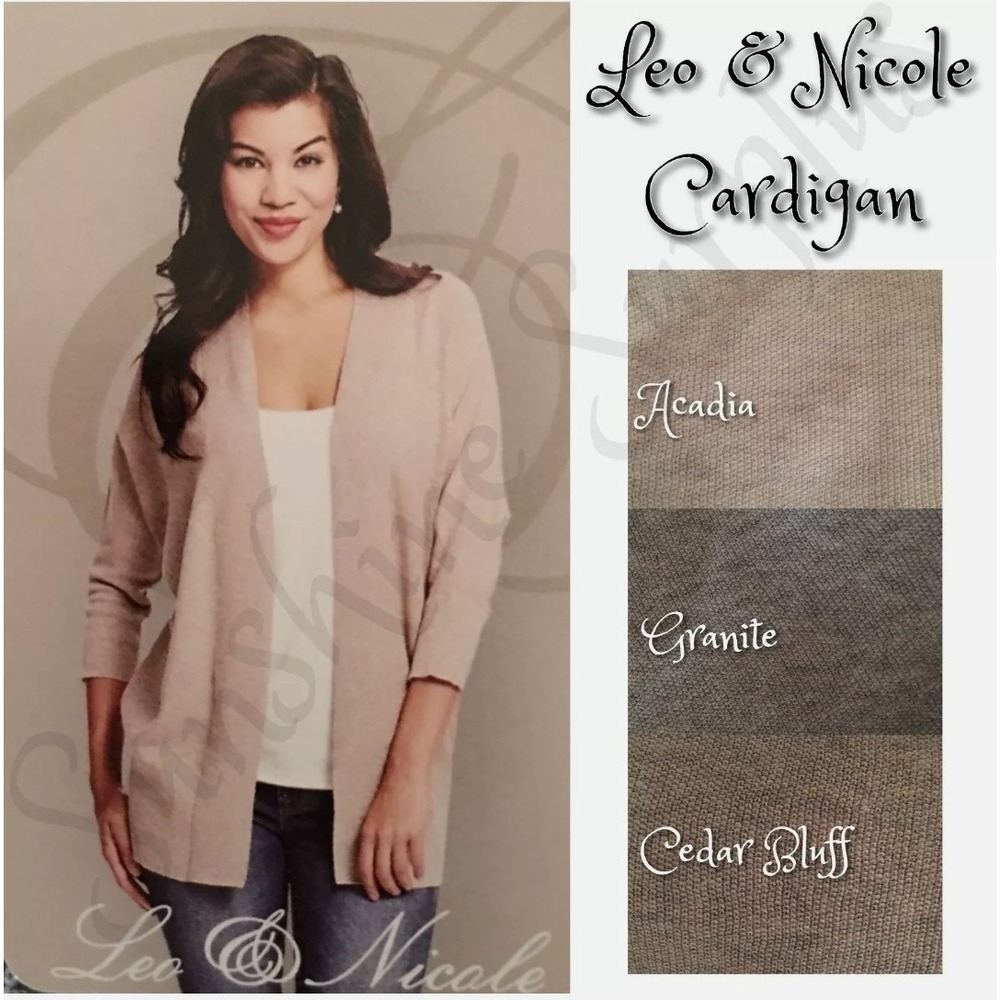 LEO & NICOLE Women's Knit Cardigan Open Front 3/4‎ Sleeve Sweater Beige